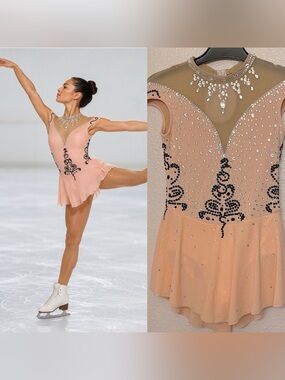 Custom solo dance ice skating lyrical ballet costume pink rhinestoned dress LC